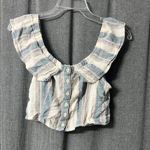 Altar’d State Striped Ruffle Button-Down Top